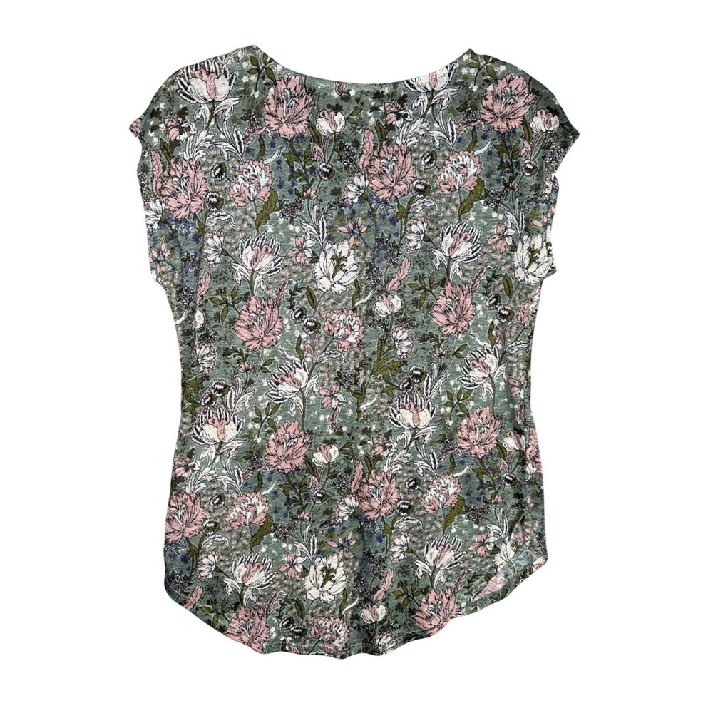 Joie Floral Linen Cap Sleeve Top Green Pink White Casual Women's Small Coastal - Picture 5 of 9